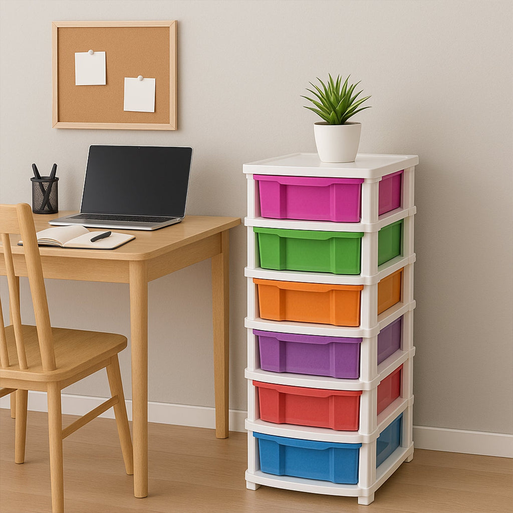 Color wave multi-colored 6-layer storage cabinet with sturdy white frame