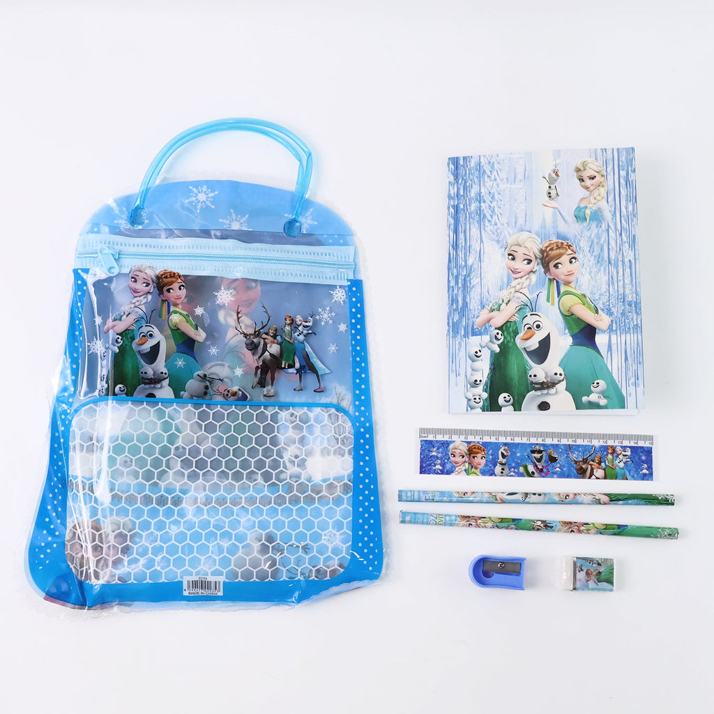 Open zip bag showcasing the neatly organized kids stationery items inside.