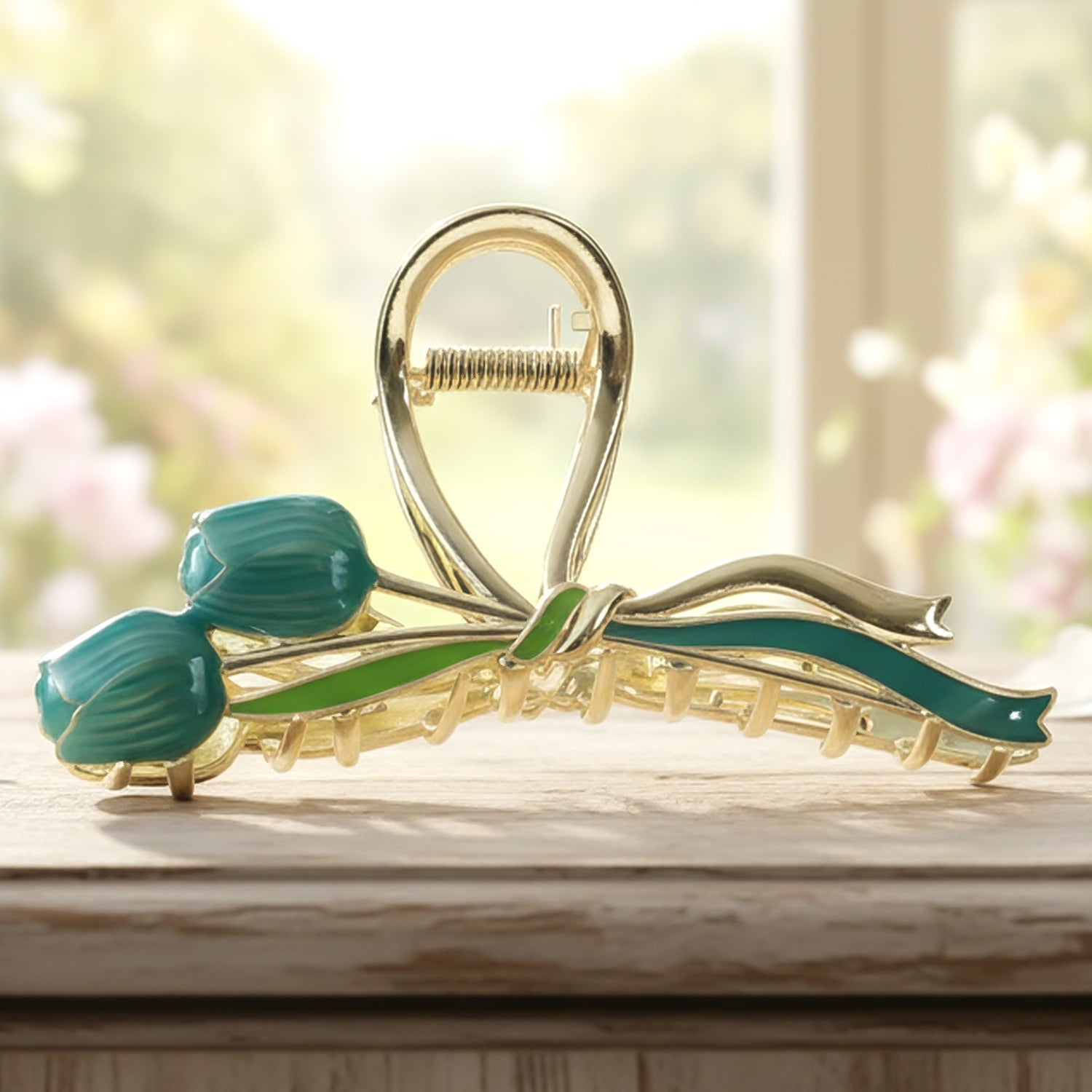 Strong grip hair claw clip with elegant flower detail
