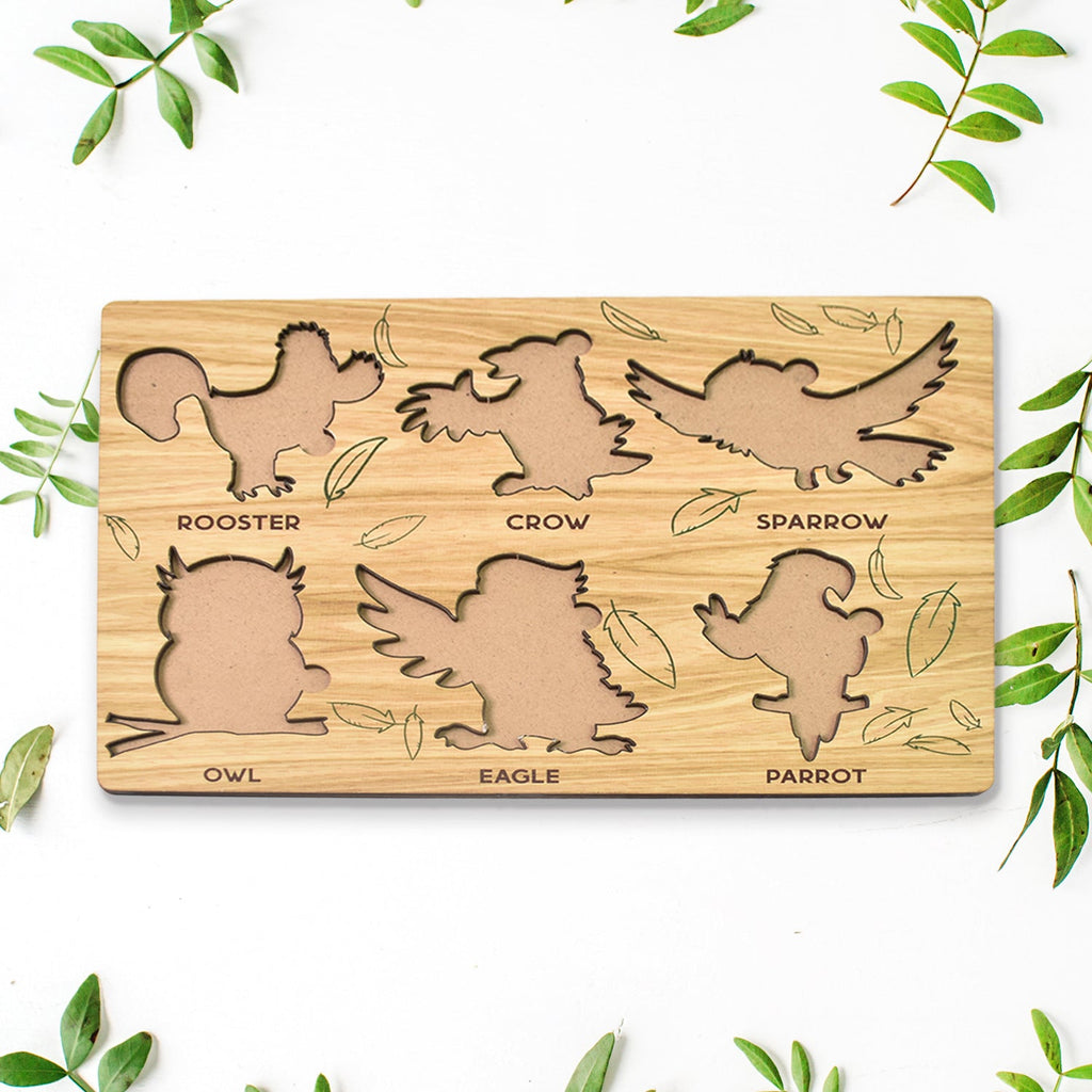 Happy child engaging with the vibrant Wooden Bird Puzzle, fostering cognitive development.