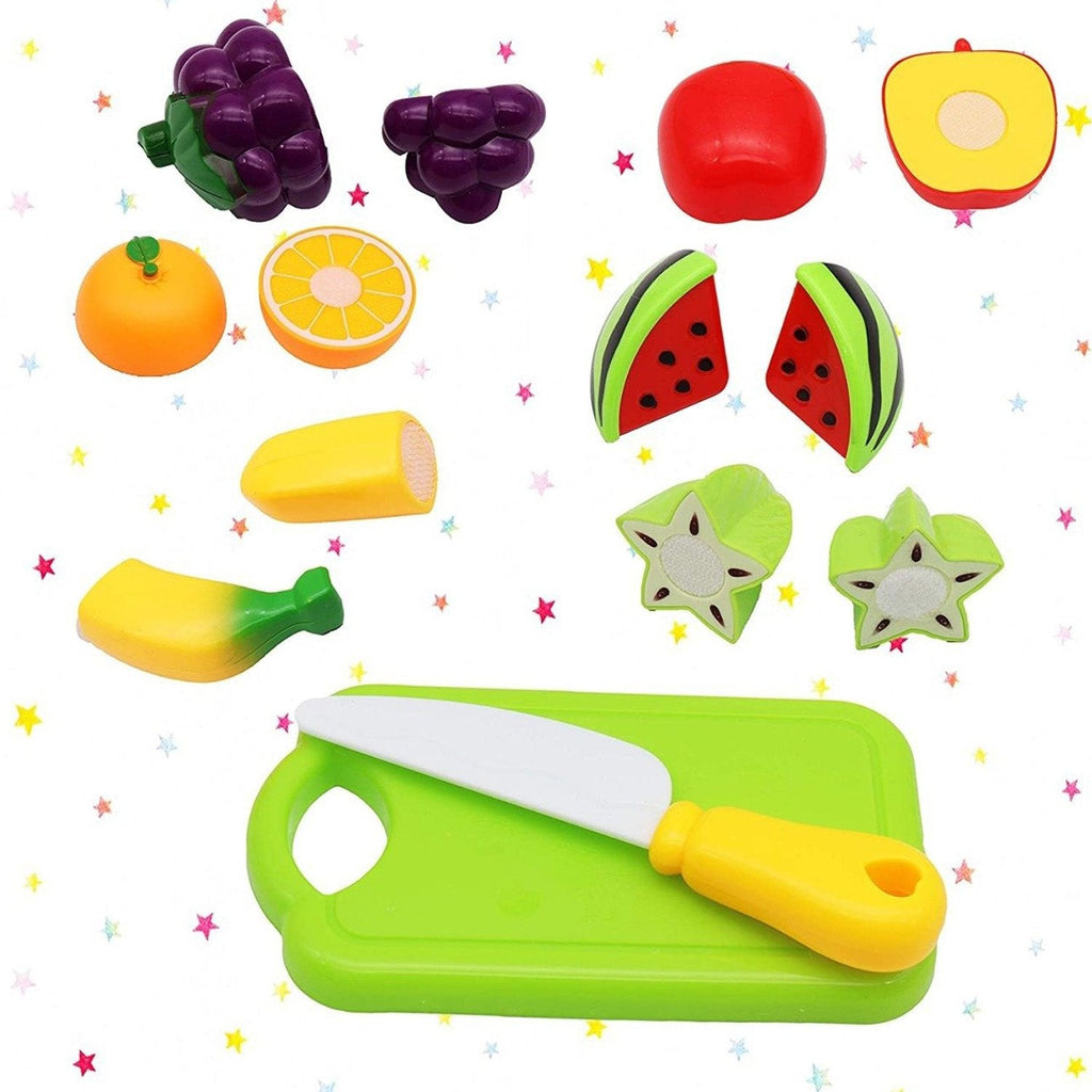 Detailed shot of the durable, non-toxic plastic fruits and vegetables from the play food set.
