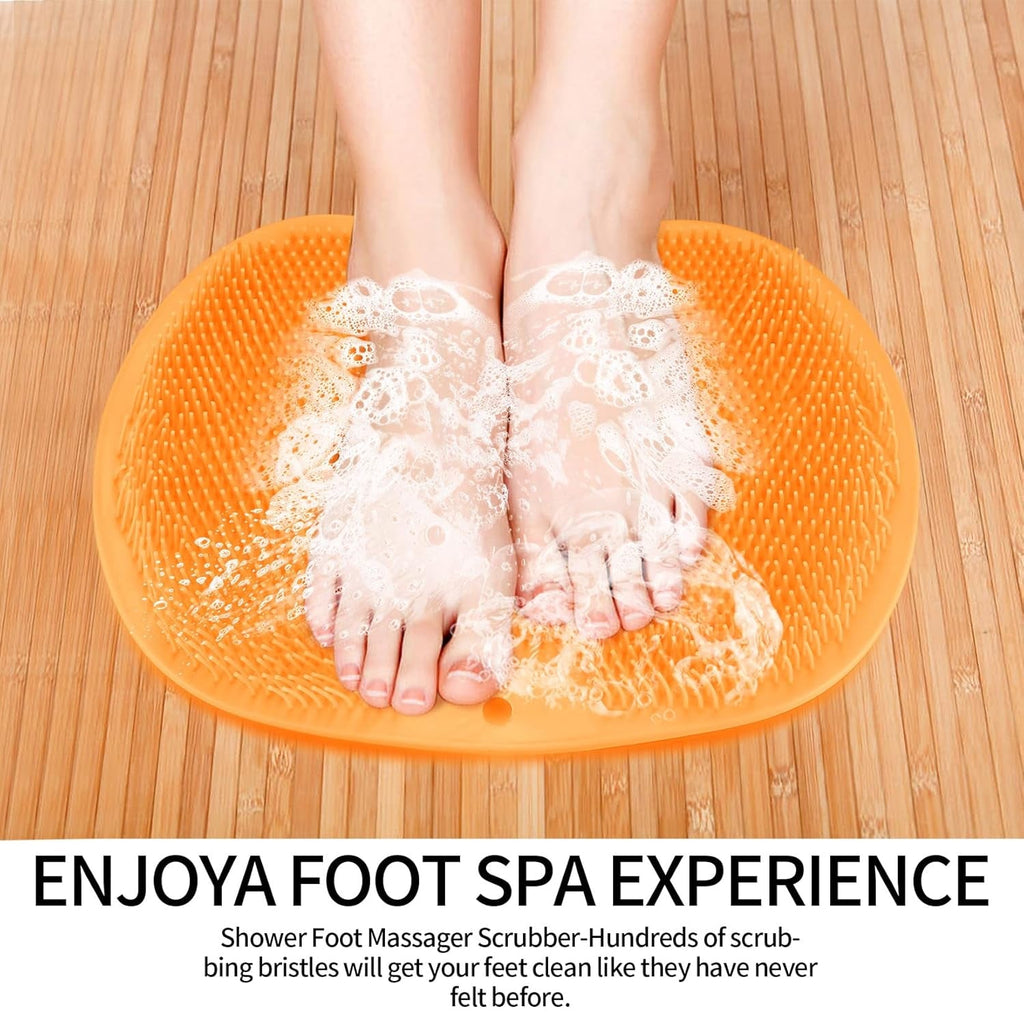 Close-up of silicone bath massage cushion with bristles and suction cups for shower
