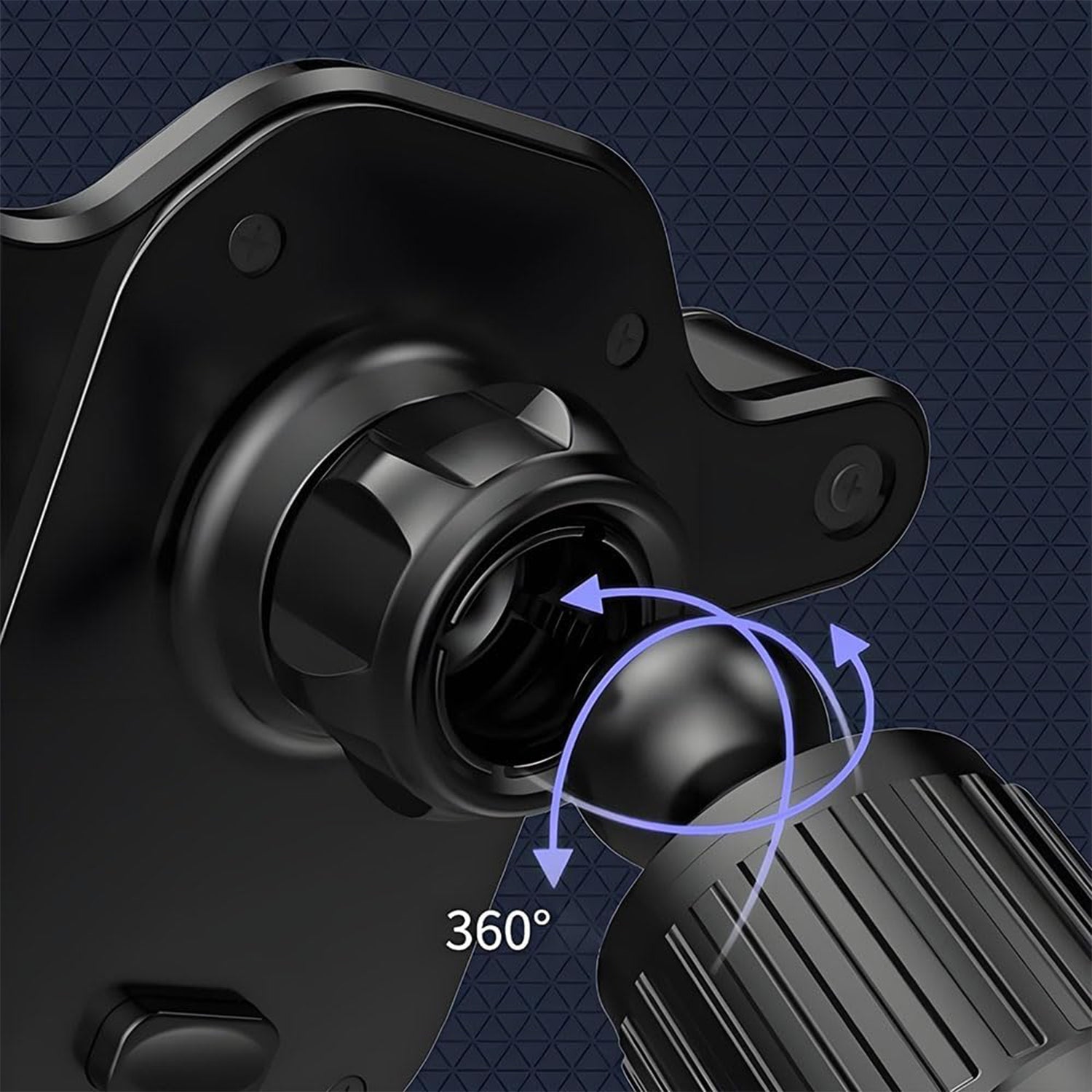 Side view of gravity-based auto-locking car mobile holder in black plastic