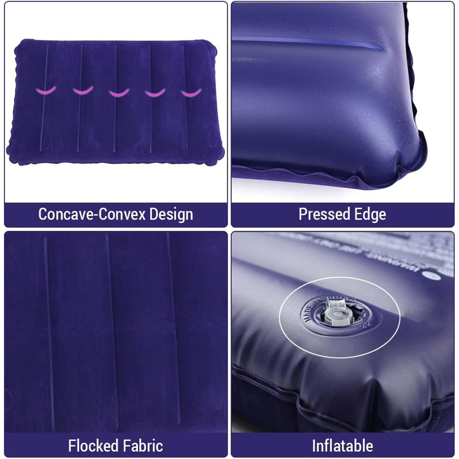 Alternative angle of the blue inflatable travel pillow, highlighting its compact shape.