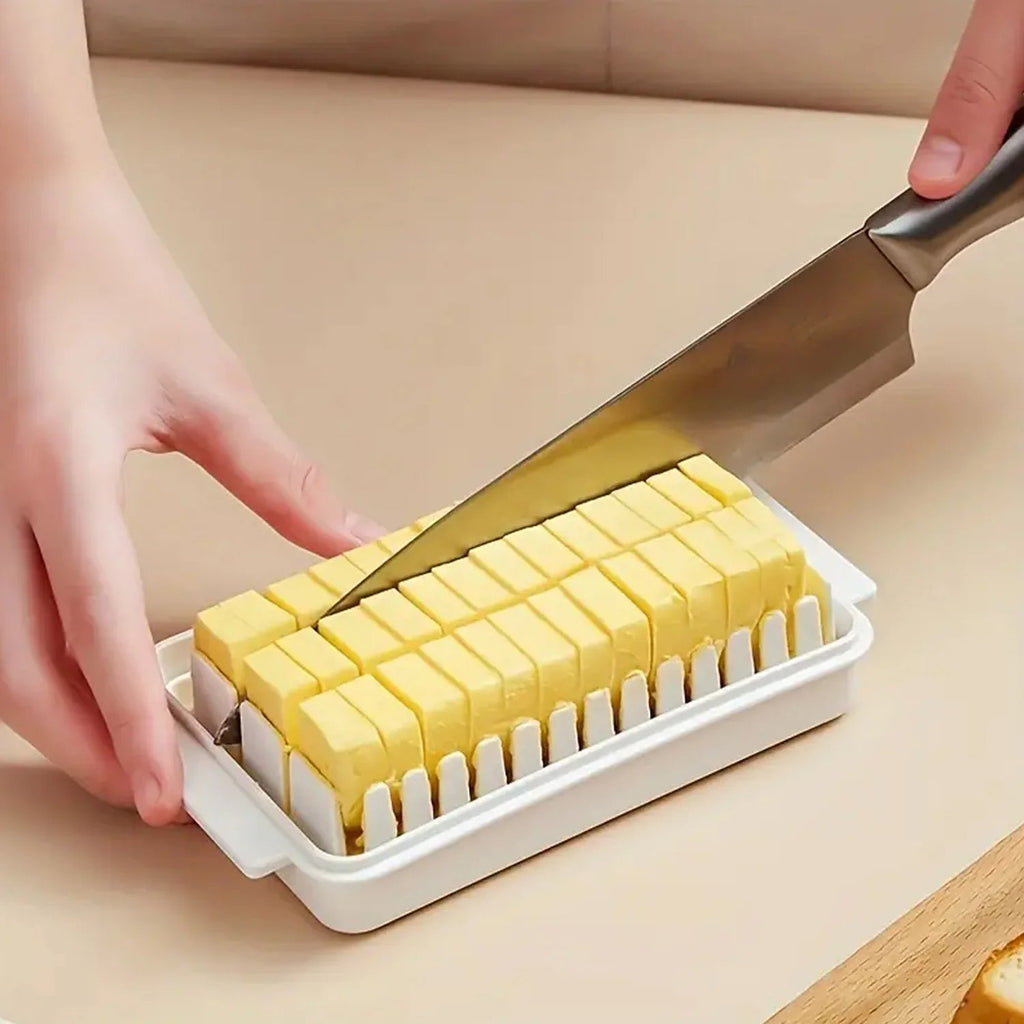 The butter slicer box with perfectly cut butter portions, ready for serving.