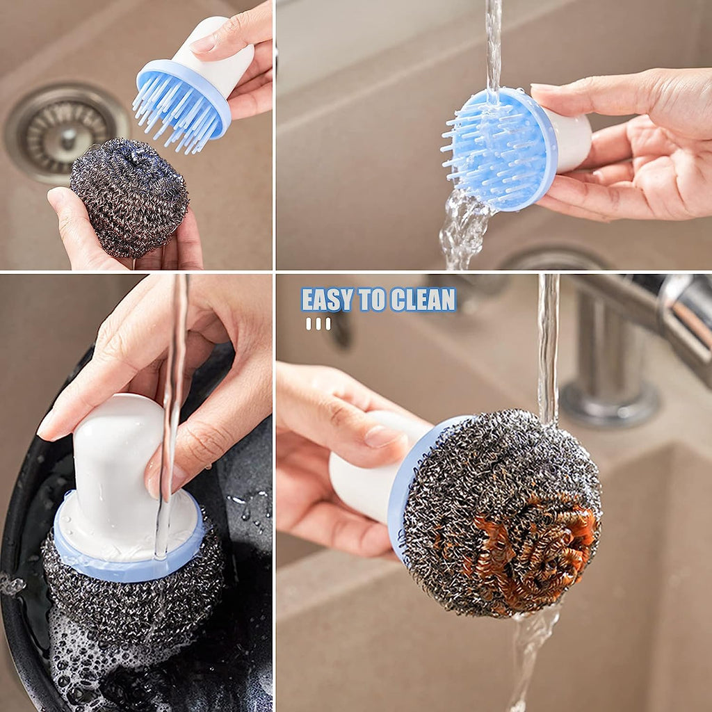Pro Clean dish cleaning brush actively scrubbing a plate clean.