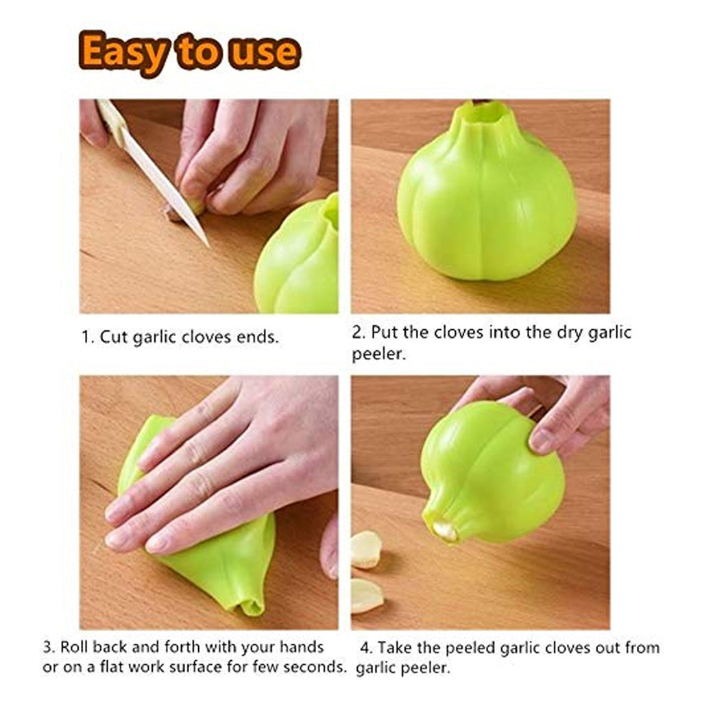 Flexible silicone garlic peeler in use, showcasing its ergonomic design.