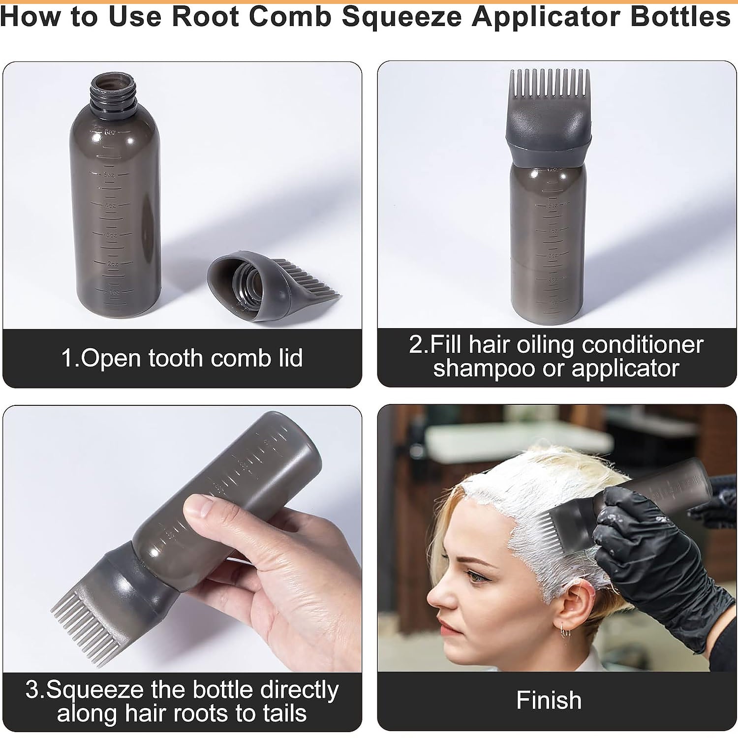Hair dye bottle applicator designed for even colour distribution during application.