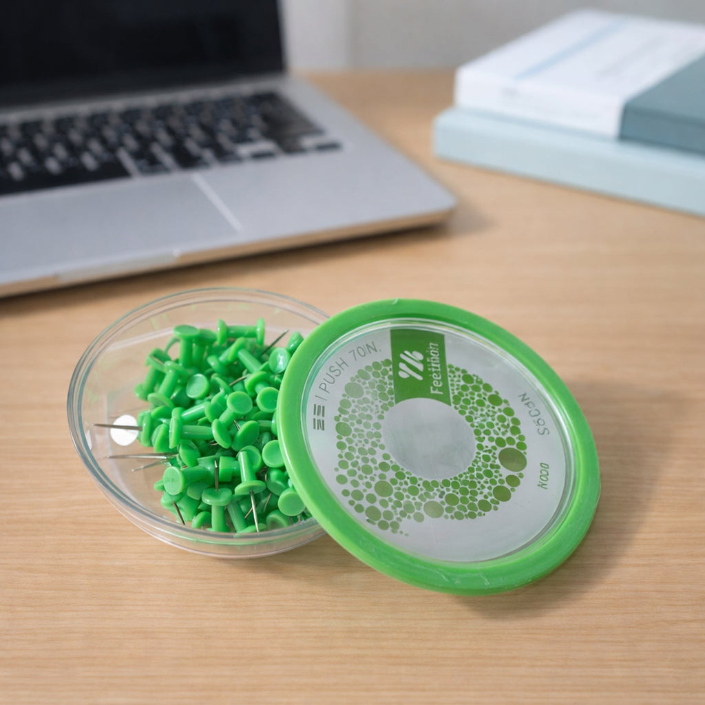 Push pins suitable for home and office bulletin boards