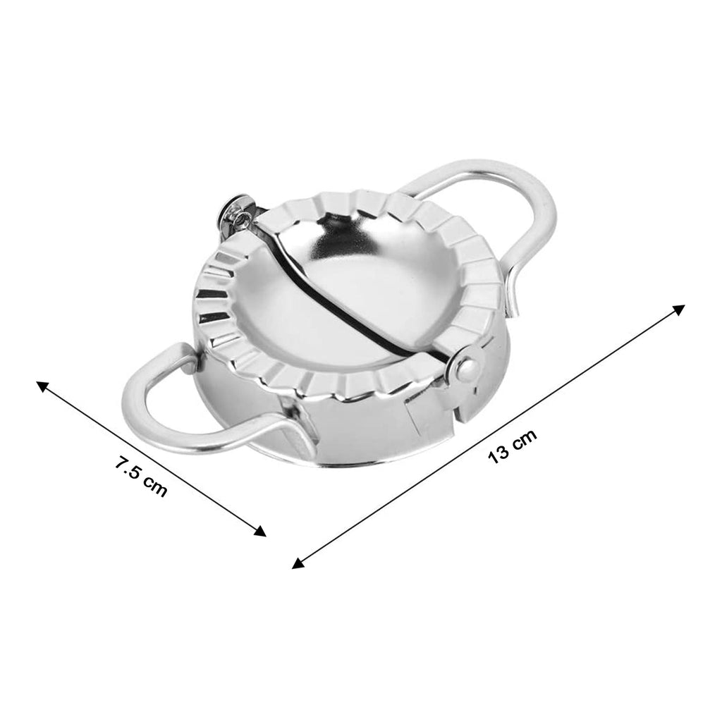 Side view of the versatile stainless steel pie mold tool.