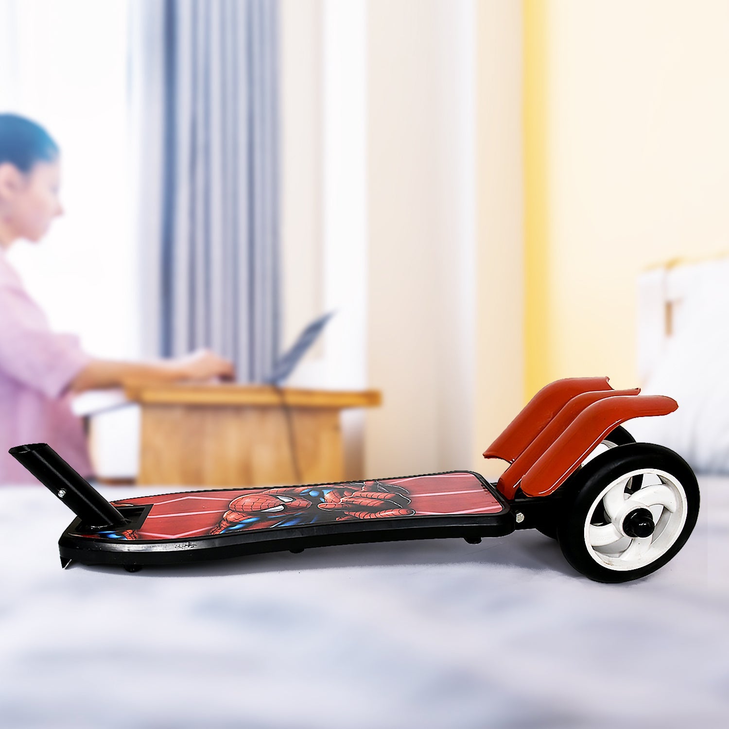 Front view of the 3-wheel kids scooter, showing the LED wheels and stable design.