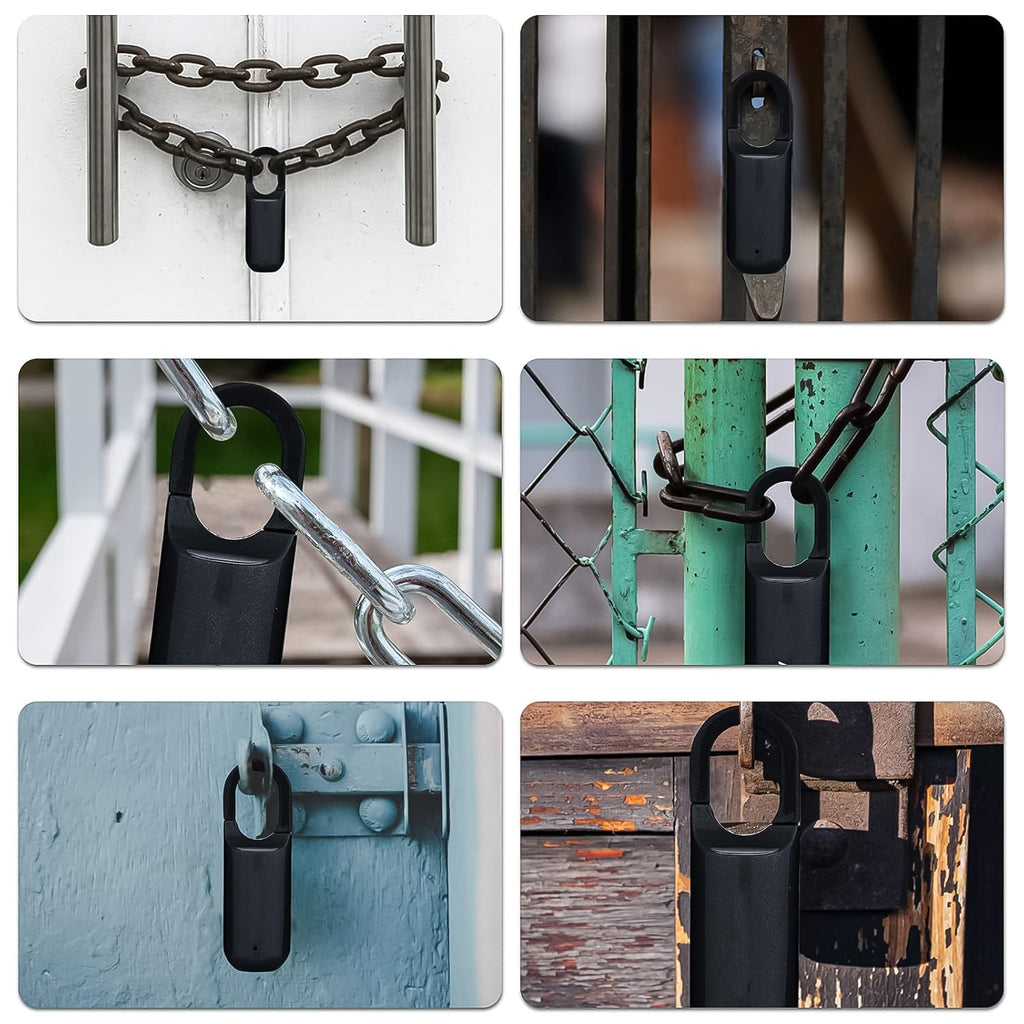 Portable fingerprint padlock with a clear view of the sensor.