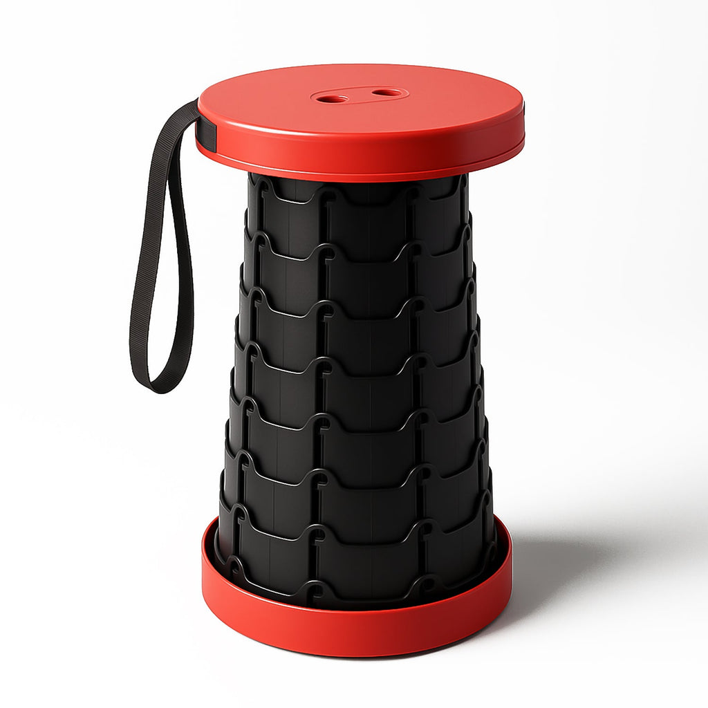 Folded adjustable telescopic folding stool packed for travel