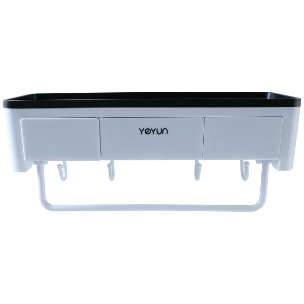 Bathroom wall-mounted storage rack with towel bar and hooks
