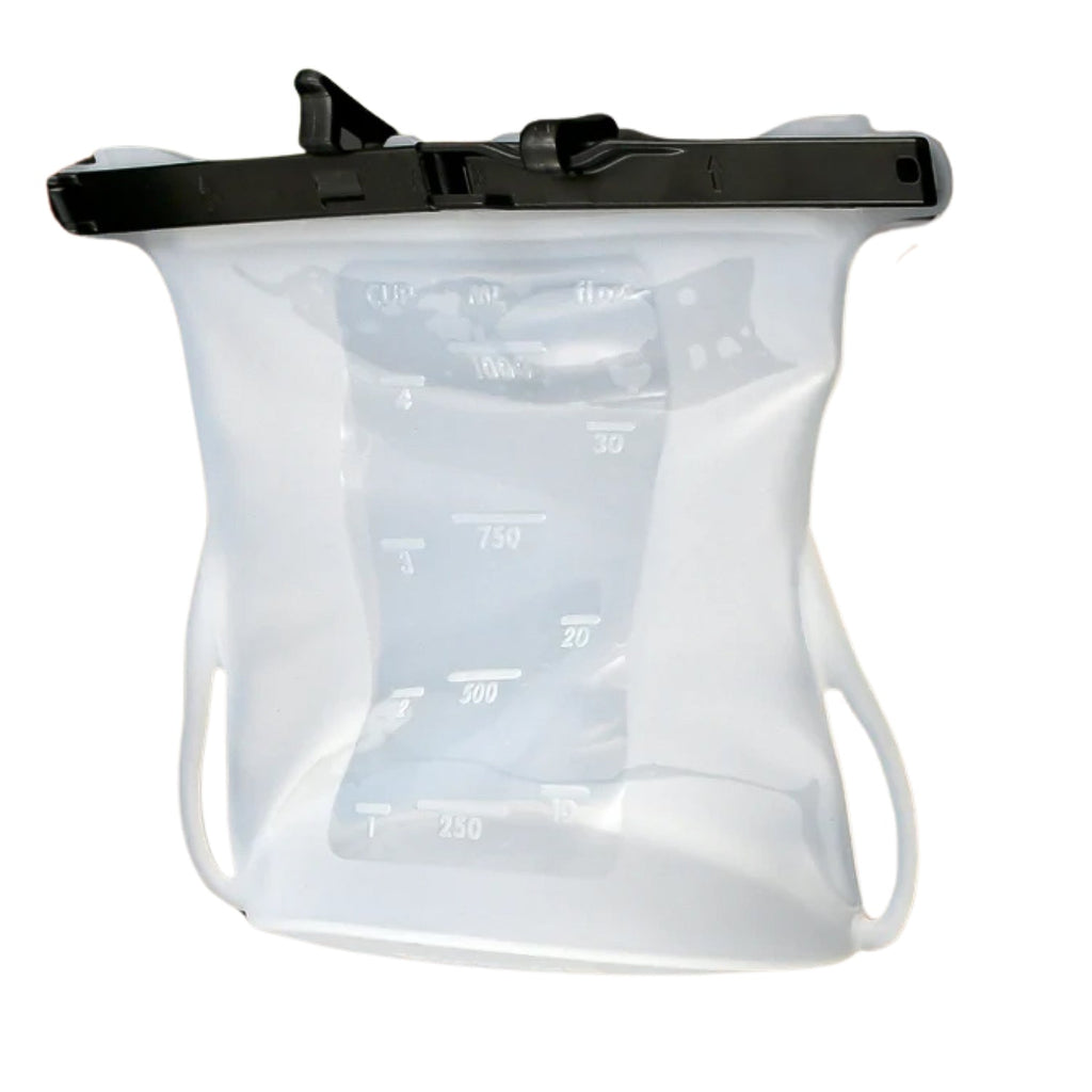 A Reusable Silicone Food Storage Bag placed inside a freezer, illustrating its freezer-safe capabilities.