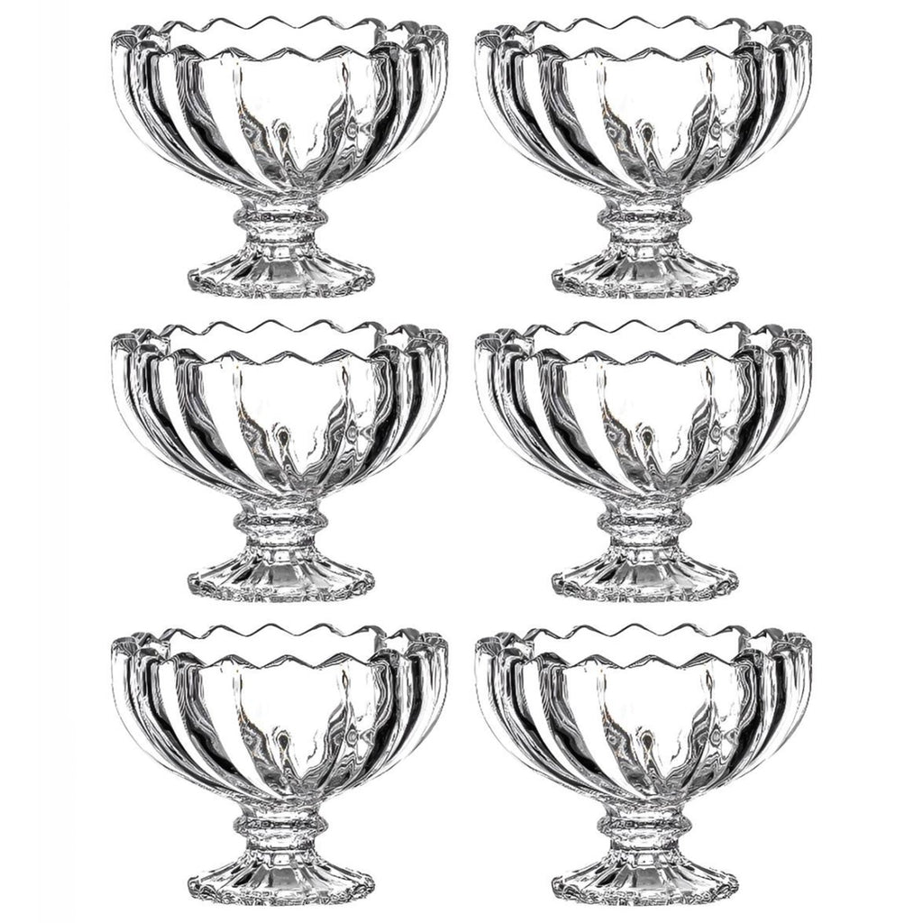 Set of glass ice cream bowls presented in a stylish printed gift box, ideal for gifting.