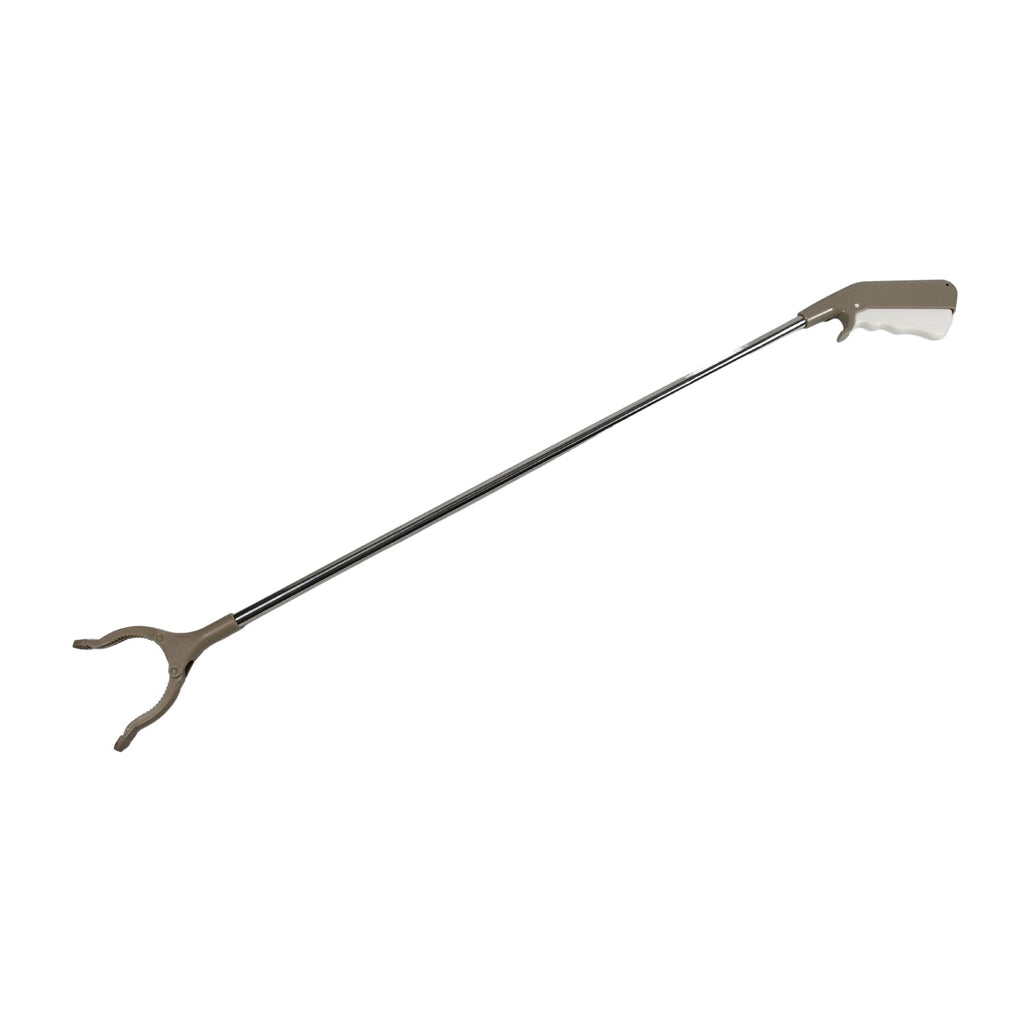 Lightweight garbage picker tool showcasing its full length and easy-squeeze trigger.