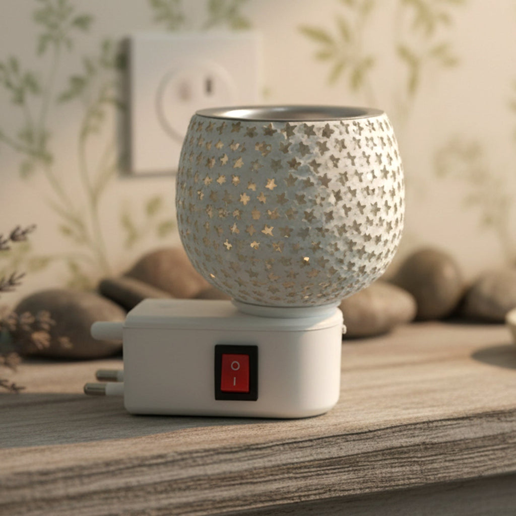 Star cut glass aroma diffuser with fragrance oil creating ambient scent