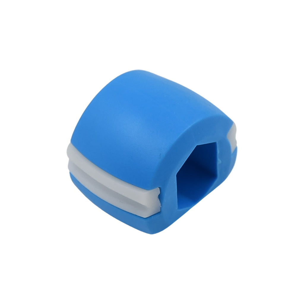 Side view of the compact blue Jawline Exerciser, showcasing its ergonomic design.