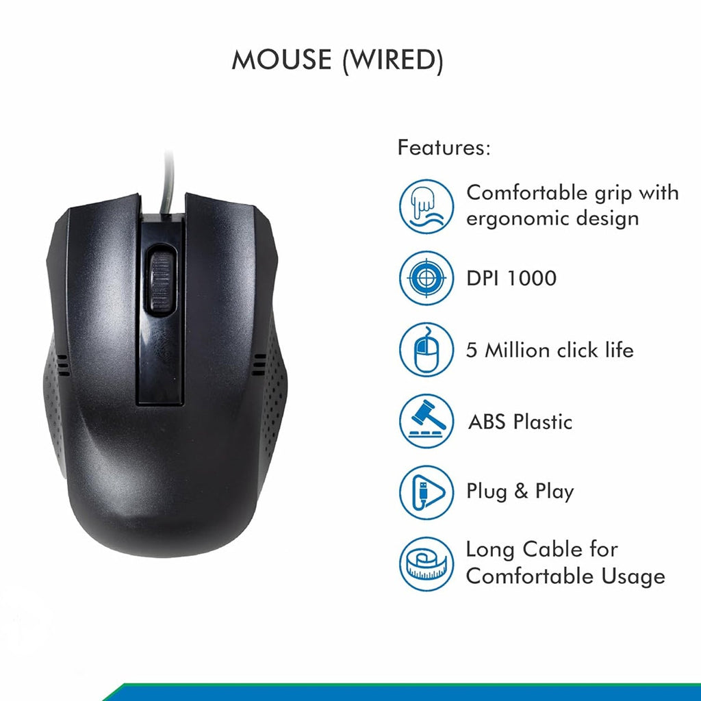 Side profile of the wired optical mouse, emphasizing its contoured shape for comfortable handling.