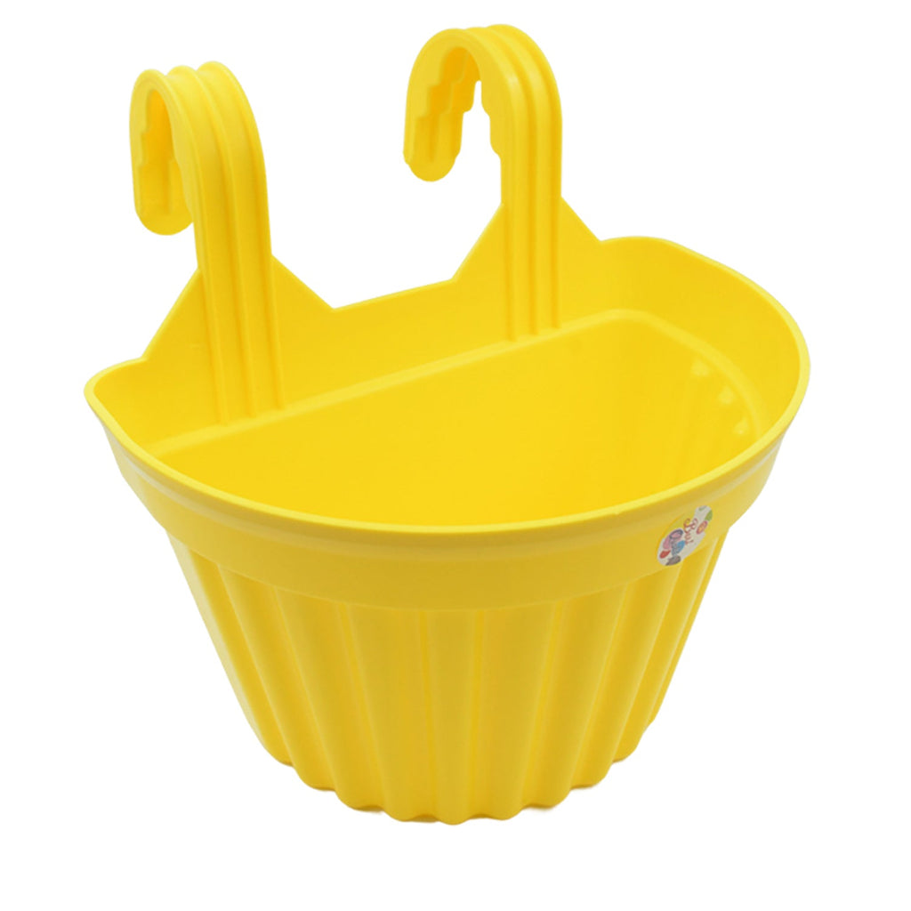 Close-up of a UV-stabilised plastic hanging planter showing its sturdy hook.