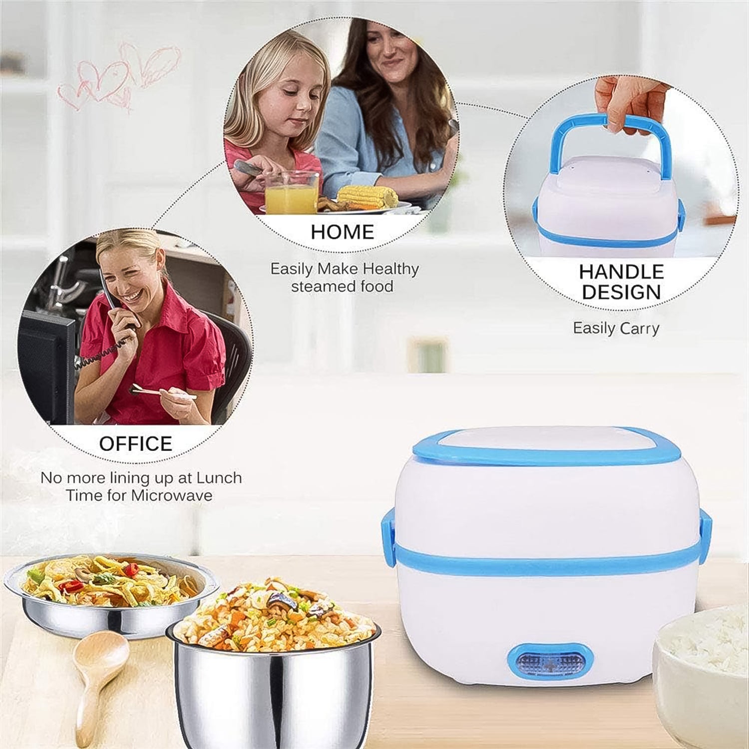 Compact Electric Lunch Box with its power cable, ready for heating meals on the go.