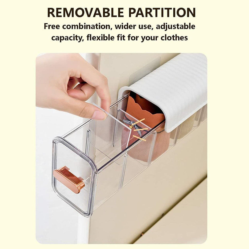 The transparent design of the 5-cell wall mount drawer organizer makes items visible.