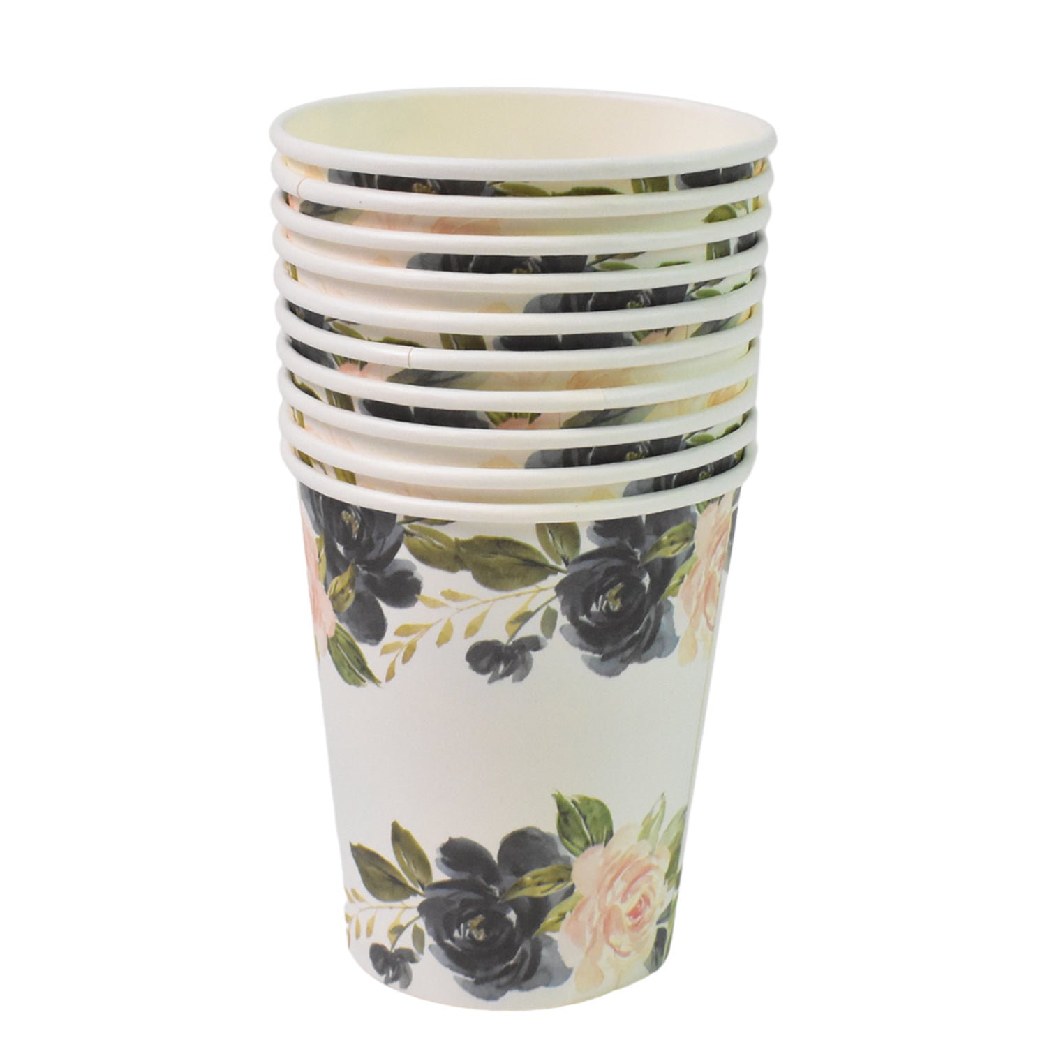 Group of disposable paper cups on a table, suitable for any event.
