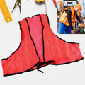 A bright fluorescent yellow high visibility safety vest with tie closures, folded neatly on a white background.