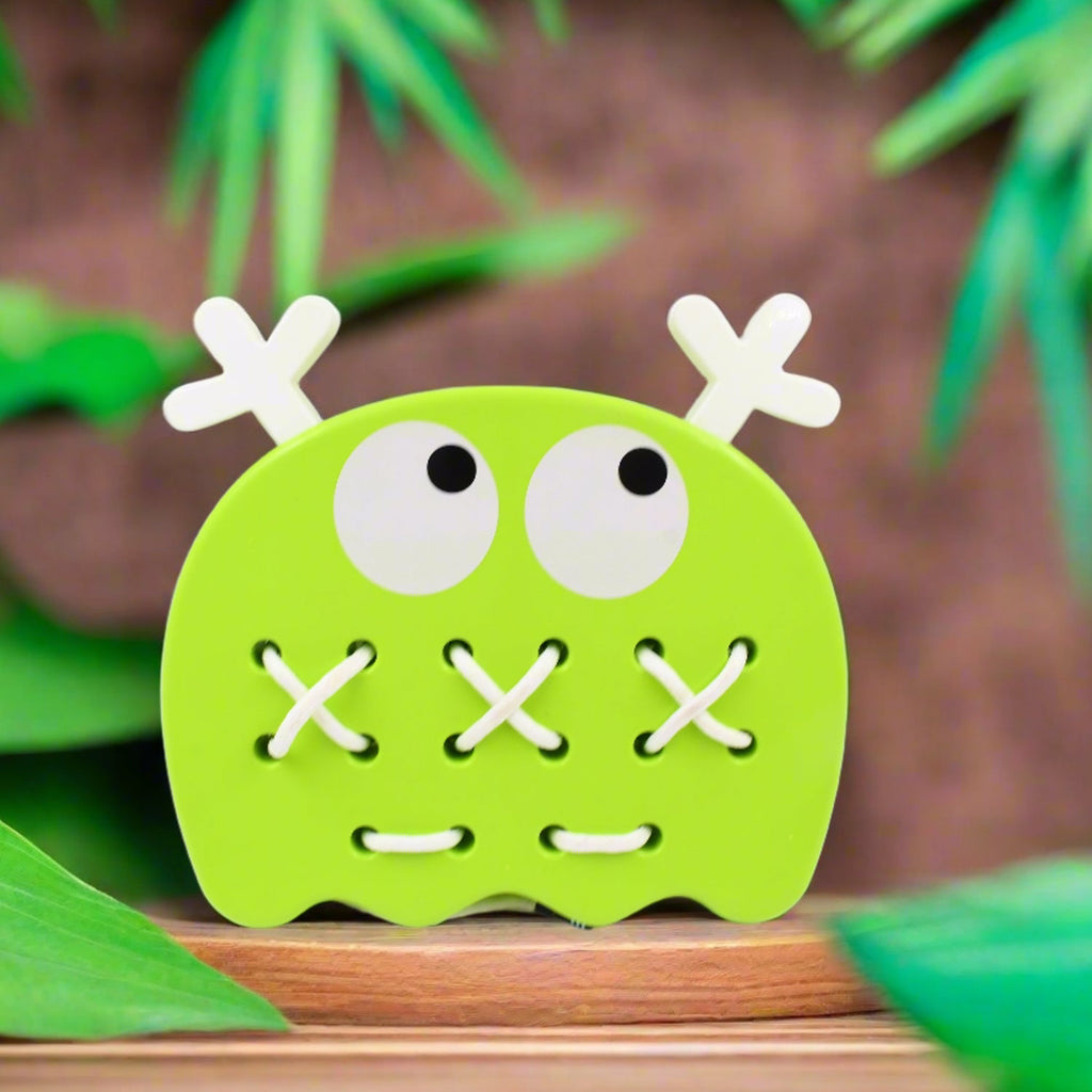Brightly colored Stitch Mee Puzzle Toy pieces arranged on a plain background.