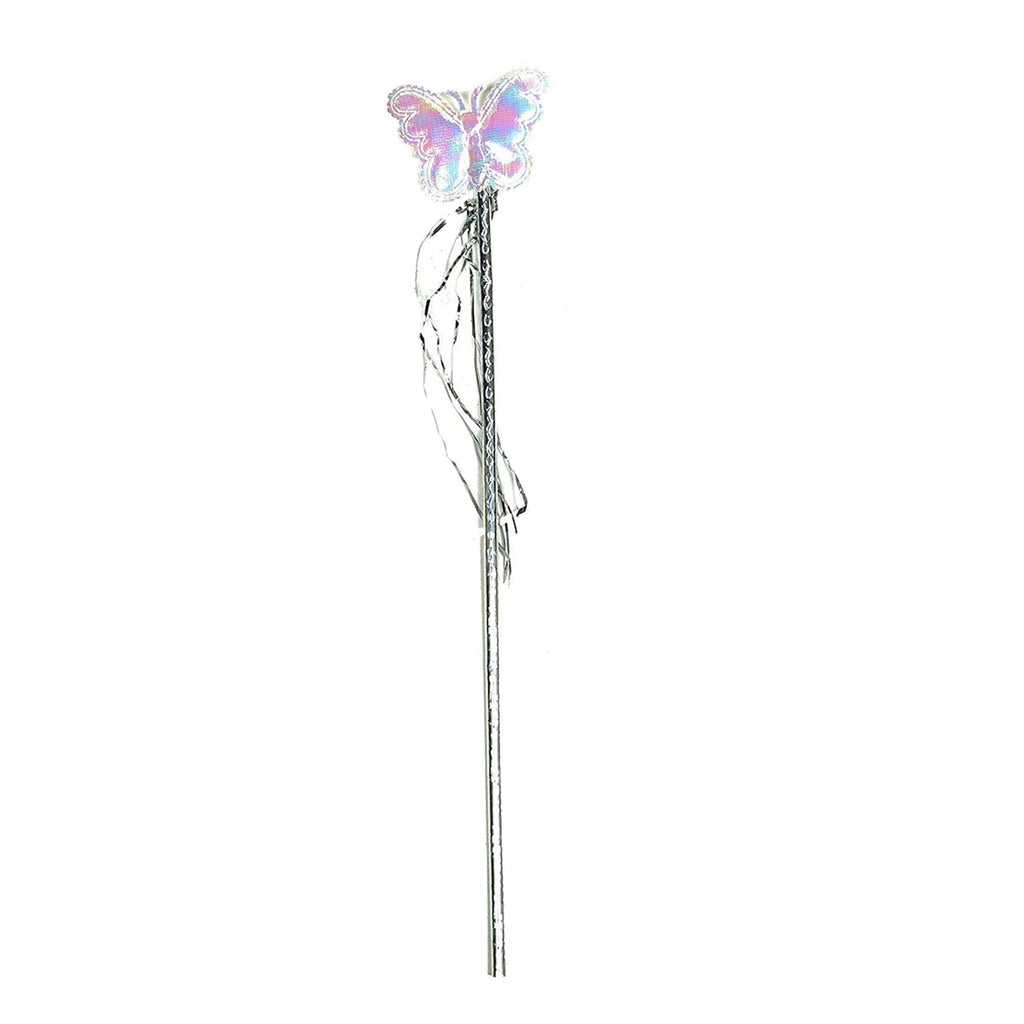 Child modeling the playful multi-color butterfly wings and a star wand.