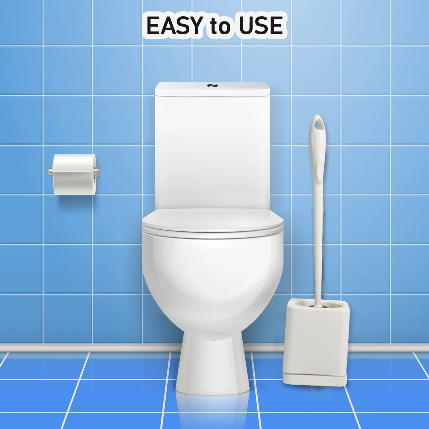 Wall-mounted toilet brush set, saving floor space in compact bathrooms.