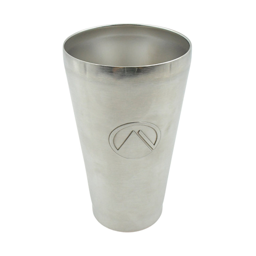 The stainless steel travel mug showcased with its secure, spill-proof lid.