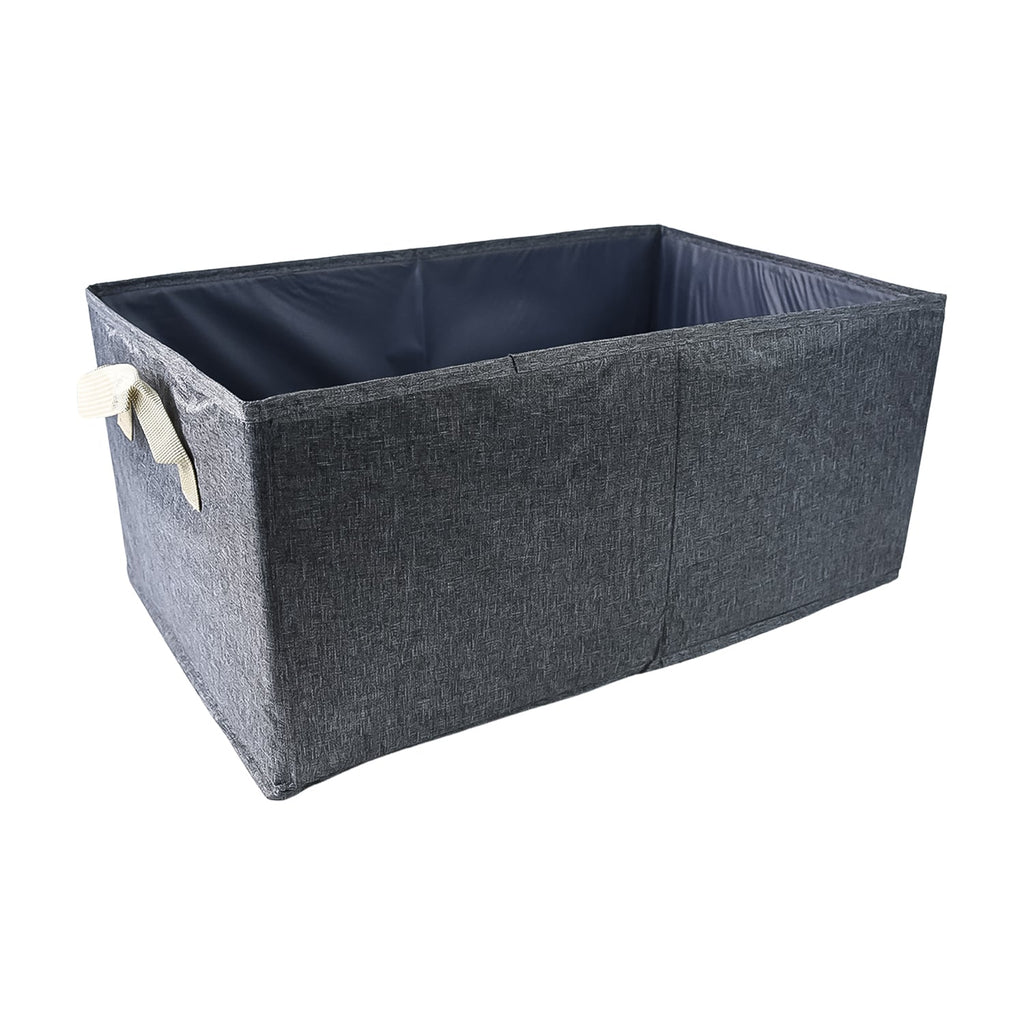 The collapsible storage box shown folded flat for ultimate space-saving.