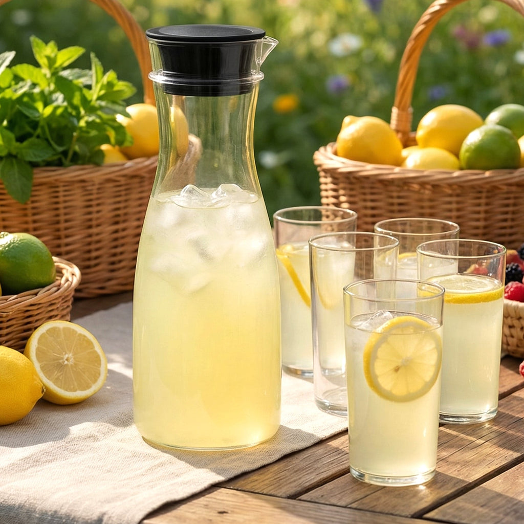 1000ml plastic jug with 6 durable glasses for beverages