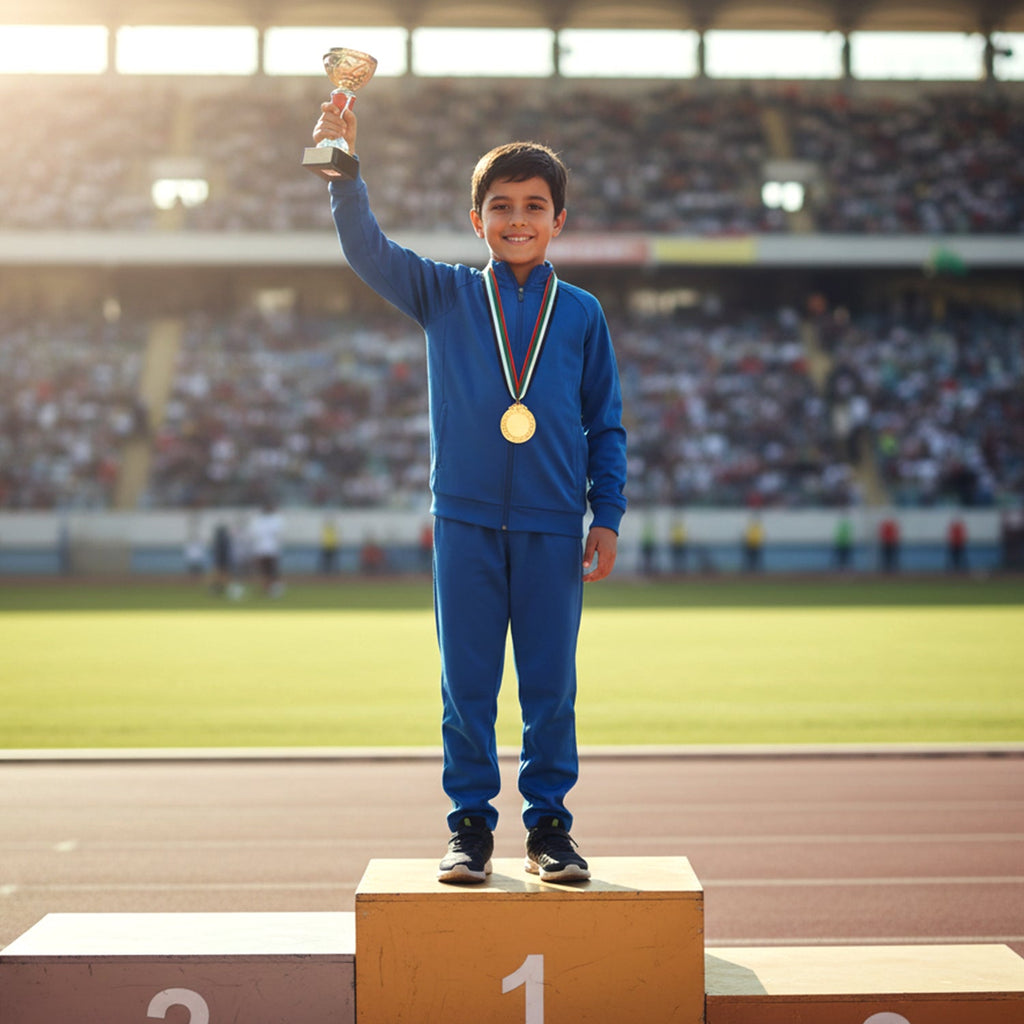 Elegant gold medal prize with tricolor ribbon