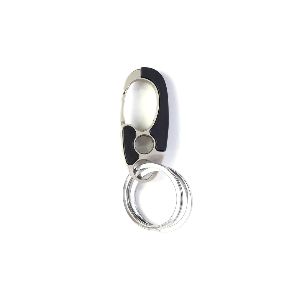 Side view of metal carabiner keychain with secure lock
