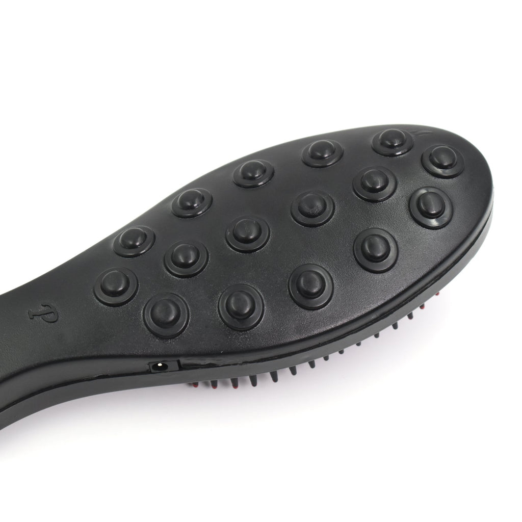 Packaging of the electric hair massager comb highlighting its features.