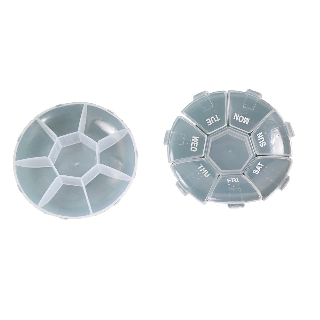 Portable pill box for vitamins and medicines with transparent lids for easy visibility