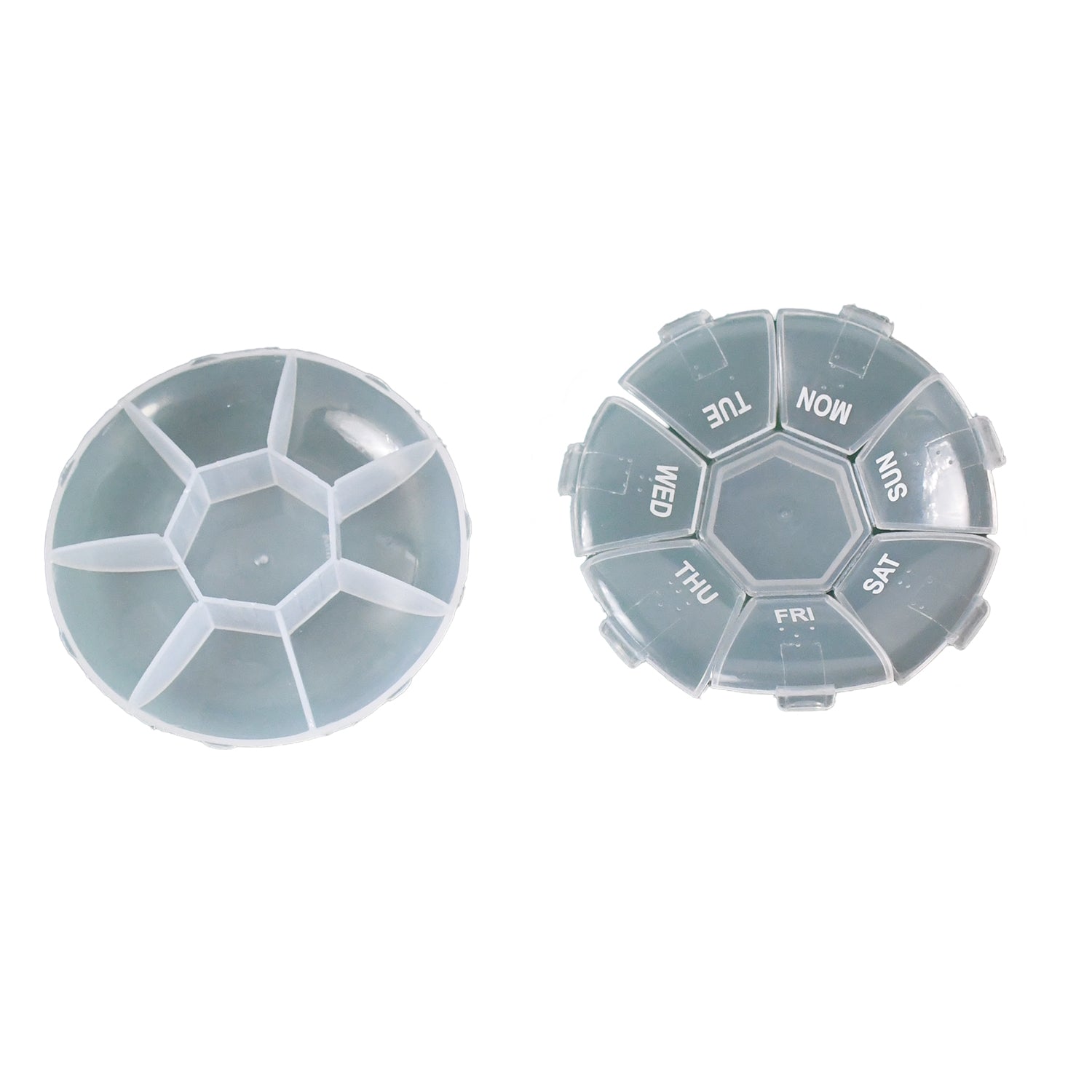 Portable pill box for vitamins and medicines with transparent lids for easy visibility