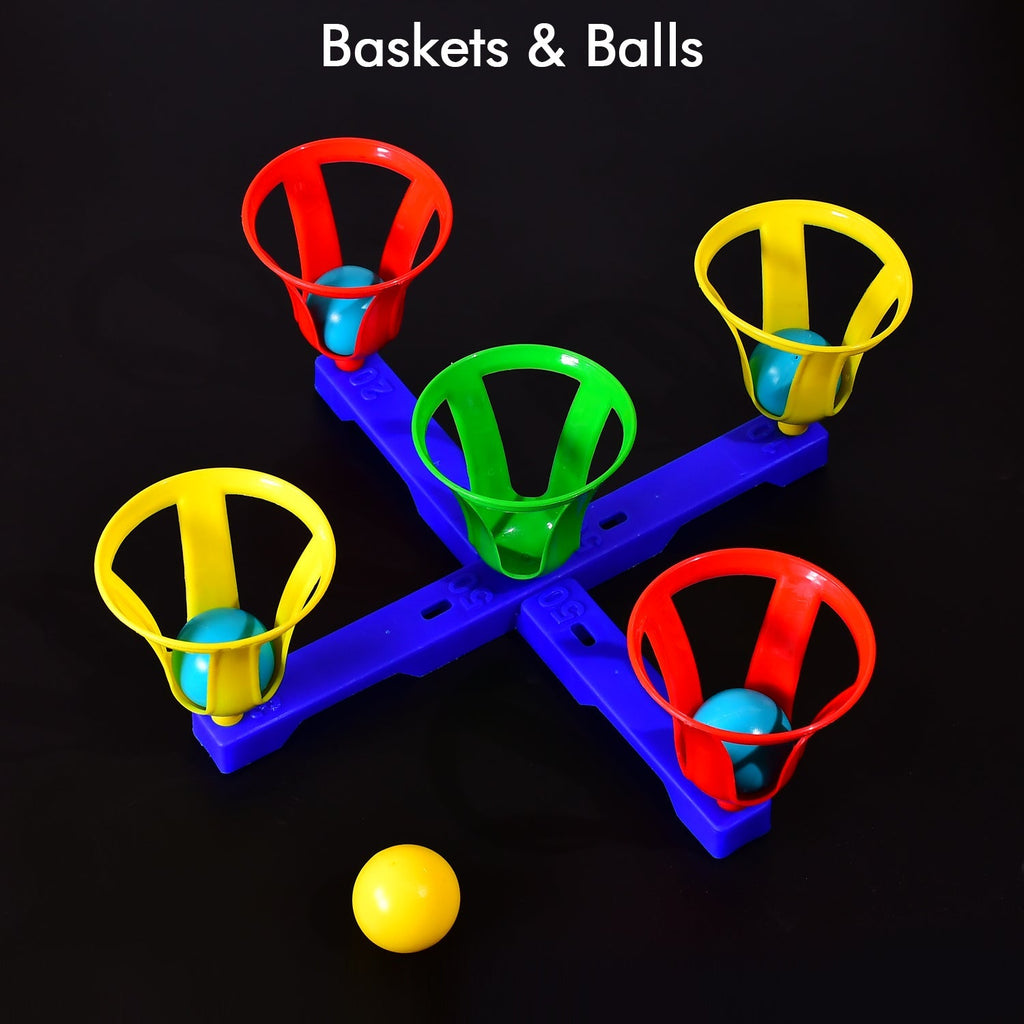 Interactive children's game featuring multiple baskets for scoring.