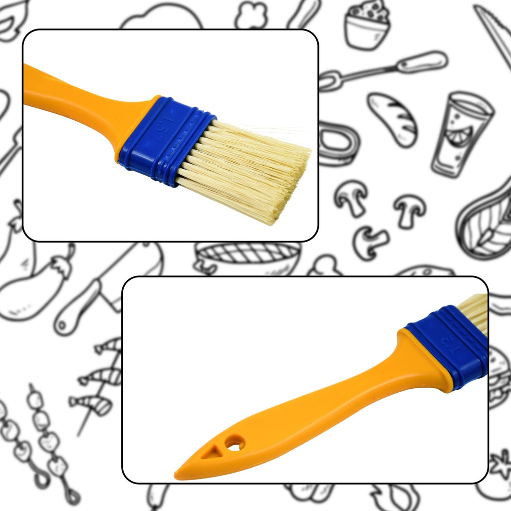 Hand holding a blue basting brush, ready for use in the kitchen.