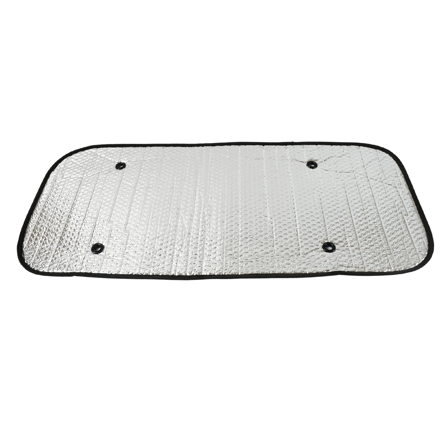 Compact and foldable car sun shade for easy storage in a vehicle.