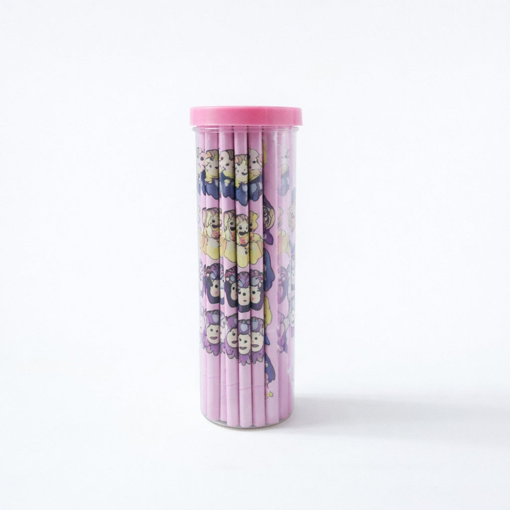 Graphite core wooden pencils with vibrant cartoon prints for kids
