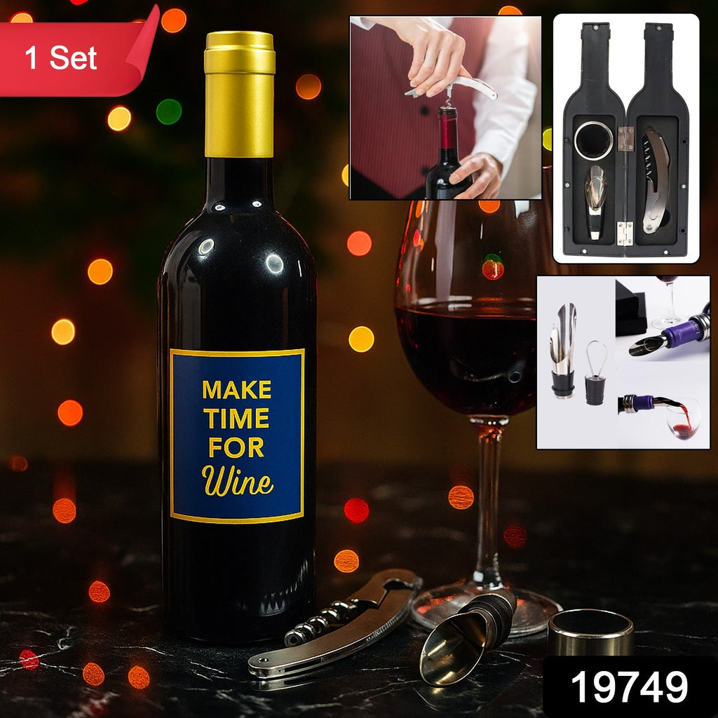 Decorative wine lover gift set in stylish bottle-shaped case