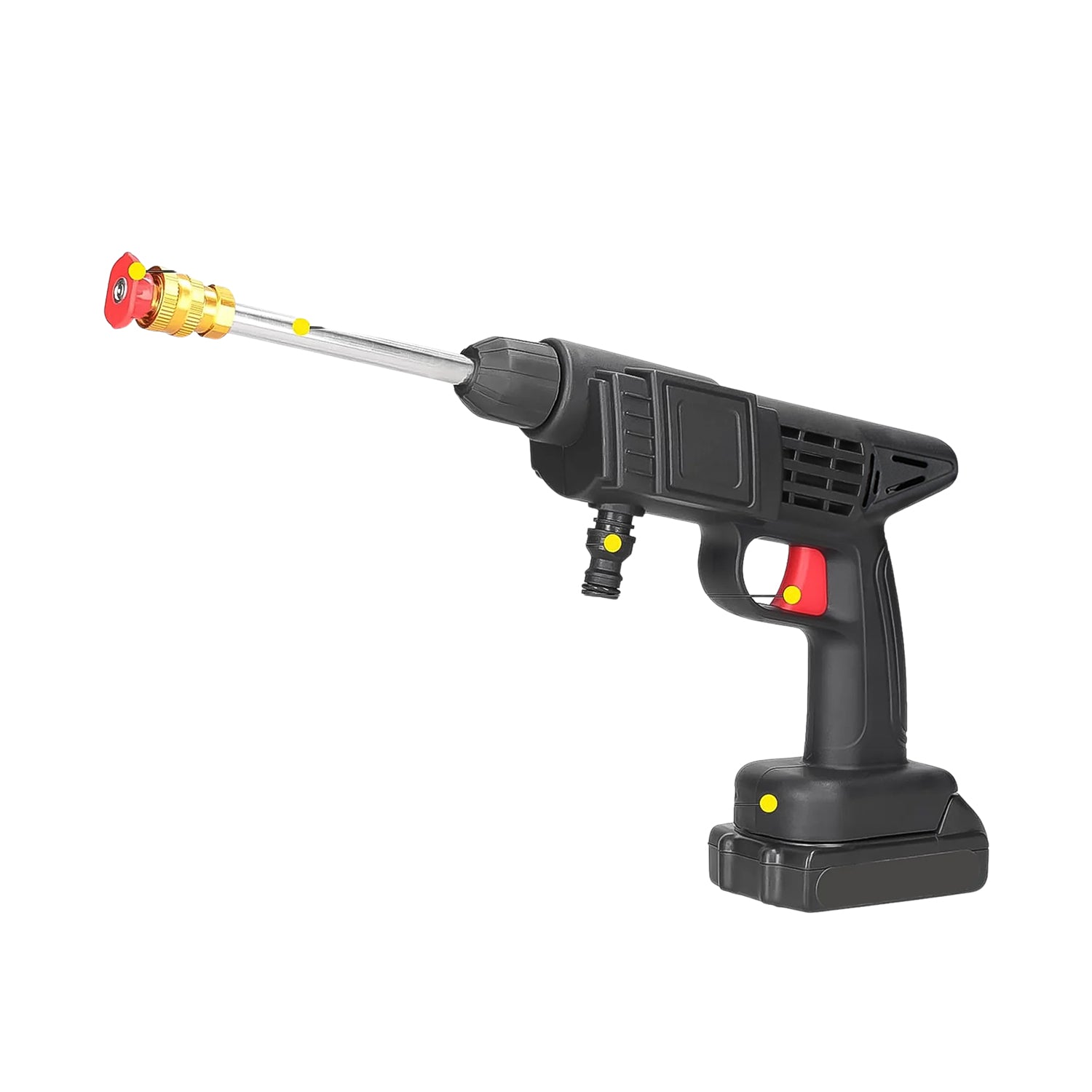 A user demonstrating the portable car cleaning capabilities of the  kit.