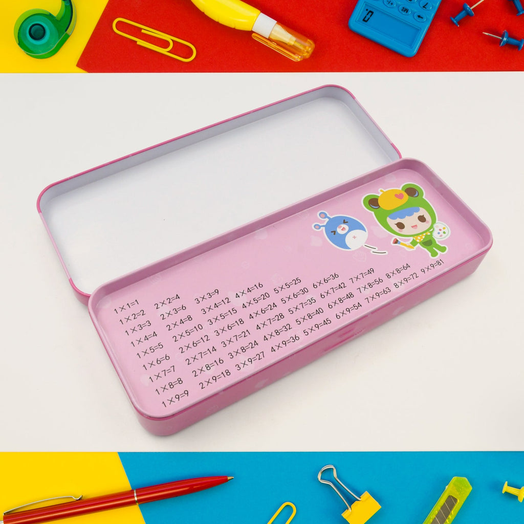 Back view of the cartoon-themed pencil box, part of the fun kids stationery kit.
