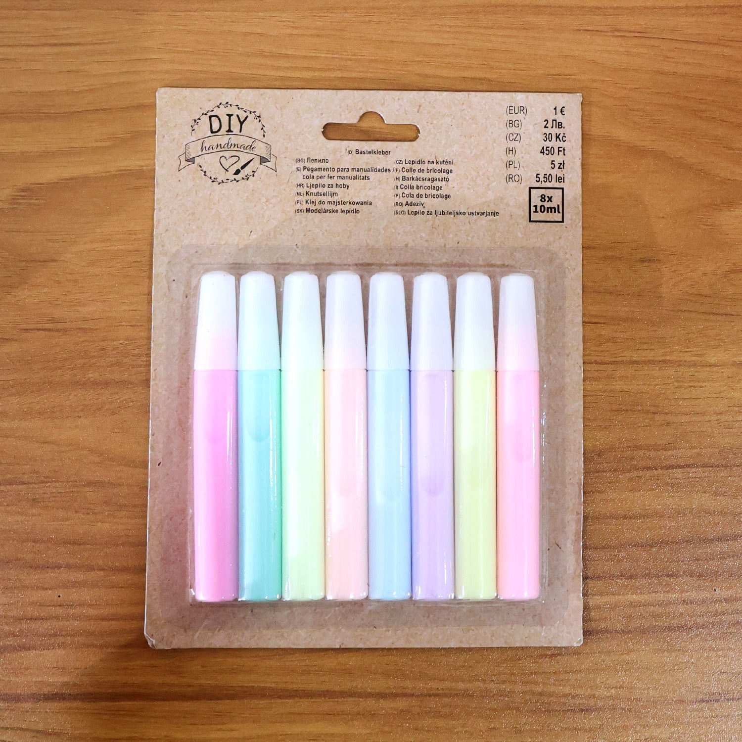 Craft glue pen set 8 pcs, each with 10ml capacity, in assorted pastel colors