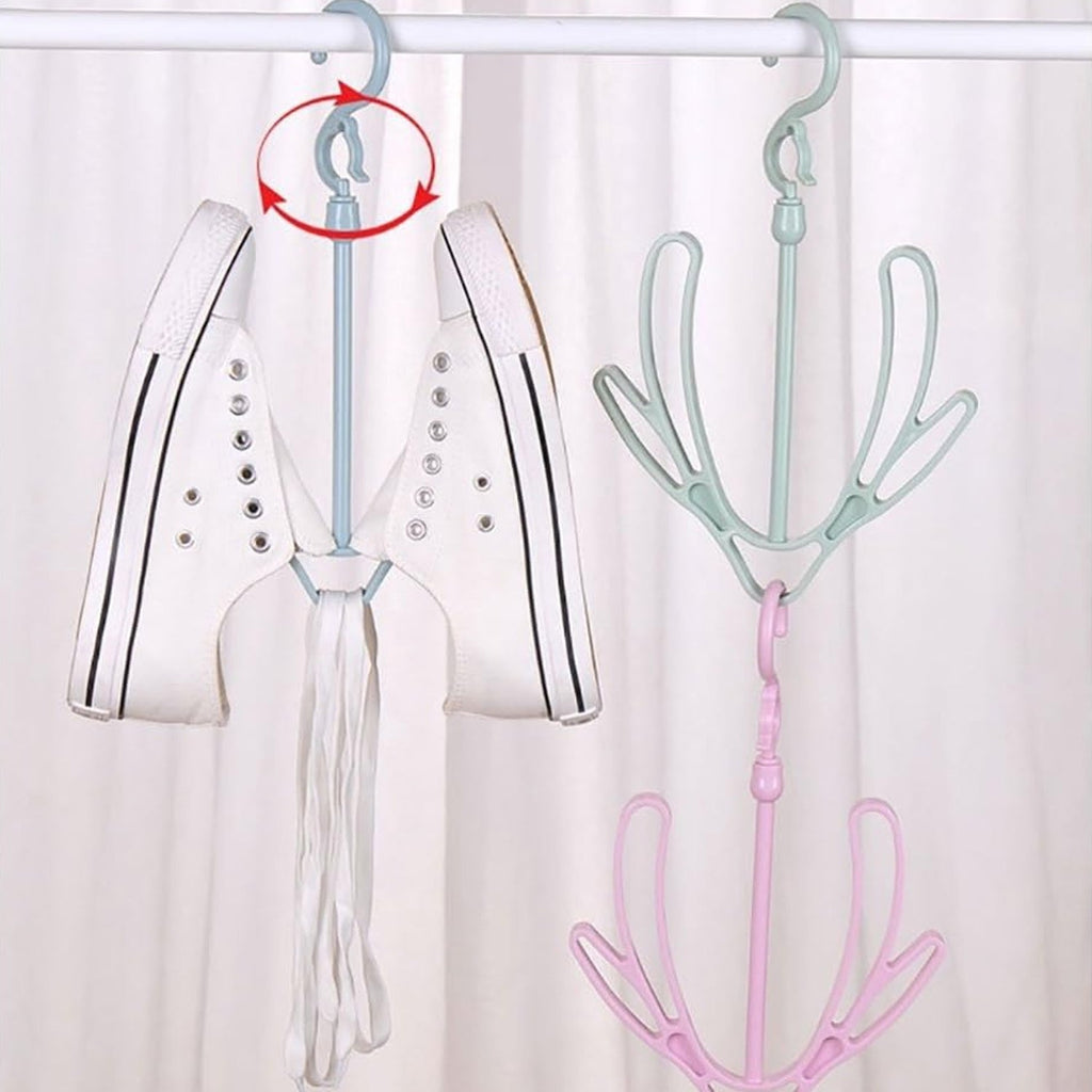 Organivo shoe drying hanger demonstrating its capacity for various shoe types.