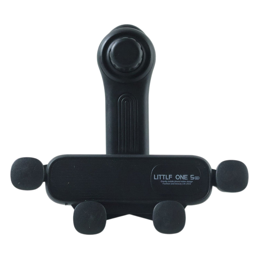 Closeup of car phone holder securely holding smartphone on air vent